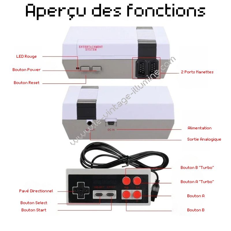 Super Mini Retro Classique Console de jeu intégré 620 TV Jeux vidéo non répétitive 8 Bit AV NTSC Avec deux contrôleurs à puce FC - Jeux vidéo