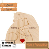 cadeau famille ours en bois gravé