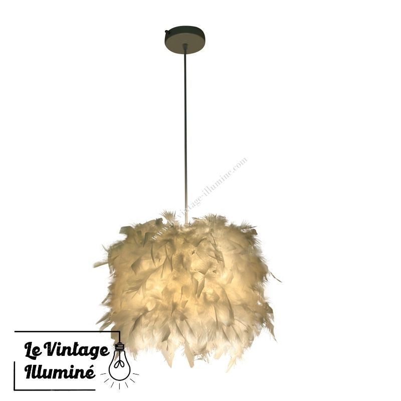 Lampe - Suspension en Plumes 30cm Plafonnier Lustre Luminaire Chambre  Couloir