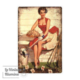 Plaque Métal Vintage Pin-Up Panier - Le Vintage Illuminé