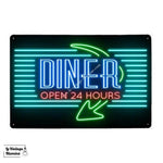 Plaque Métal Néon Diner Open 24h - Le Vintage Illuminé