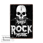 Plaque Métal Vintage Hard Rock Music Tête de Mort - Le Vintage Illuminé