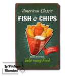 Plaque Métal Vintage Fish & Chips - Le Vintage Illuminé