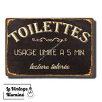 Plaque Métal Vintage Toilettes Usage Limité À 5 Minutes - Le Vintage Illuminé