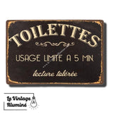 Plaque Métal Vintage Toilettes Usage Limité À 5 Minutes - Le Vintage Illuminé
