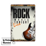 Plaque Métal Vintage Rock Music Live Tonight - Le Vintage Illuminé