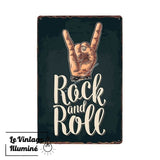 Plaque Métal Vintage Signe Rock And Roll Fond Vert - Le Vintage Illuminé
