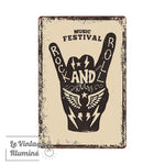 Plaque Métal Music Festival Rock And Roll Fond Beige - Le Vintage Illuminé