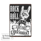 Plaque Métal Vintage Live Fast Rock Harder - Le Vintage Illuminé