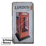 Plaque Métal Vintage Cabine Londres 15x30cms - Le Vintage Illuminé