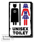 Plaque Métal Vintage Toilettes Unisexe Batman Wonder Woman - Le Vintage Illuminé