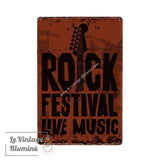 Plaque Métal Rock Festival Live Music Fond Couleur Rouille - Le Vintage Illuminé