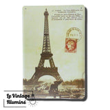 Plaque Métal Tour Eiffel Format Carte Postale Ancienne - Le Vintage Illuminé