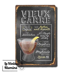 Plaque Métal Vintage Cocktail VIEUX CARRE - Le Vintage Illuminé