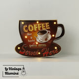 Enseigne Vintage à LED Coffee Served Here 40x29cm - Le Vintage Illuminé