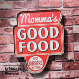 Enseigne Vintage à LED Momma's Good Food 32x41cm - Le Vintage Illuminé