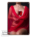 Plaque Métal Verre Vin Rouge Voile Rouge - Le Vintage Illuminé
