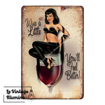 Plaque Métal Wine a Little - Le Vintage Illuminé