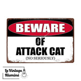 Plaque Métal Vintage Beware of Cat Attack - Le Vintage Illuminé