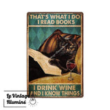 Plaque Métal Vintage Books Wine - Le Vintage Illuminé