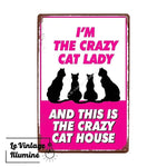 Plaque Métal Vintage Crazy Cat Lady - Le Vintage Illuminé
