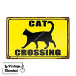 Plaque Métal Vintage Cat Crossing - Le Vintage Illuminé