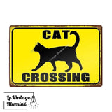Plaque Métal Vintage Cat Crossing - Le Vintage Illuminé