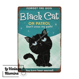 Plaque Métal Vintage Black Cat On Patrol - Le Vintage Illuminé