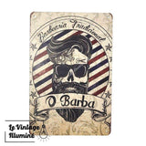 Plaque Métal Barber Shop O Barba - Le Vintage Illuminé