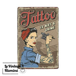 Plaque Métal Tattoo Shop Crime - Le Vintage Illuminé