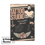 Plaque Métal Tattoo Shop Rose - Le Vintage Illuminé