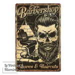 Plaque Métal Barber Shop Skull Beard - Le Vintage Illuminé
