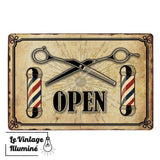 Plaque Métal Barber Shop Open Style 1 - Le Vintage Illuminé