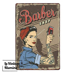 Plaque Métal Barber Shop Tatoo Girl - Le Vintage Illuminé