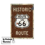Plaque Métal Vintage Historic Route 66 Sur Fond Marron - Le Vintage Illuminé