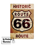 Plaque Métal Vintage Historic Route 66 Sur Fond Beige - Le Vintage Illuminé