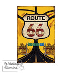 Plaque Métal Vintage Route 66 Au centre Sur Fond Jaune - Le Vintage Illuminé