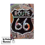 Plaque Métal Vintage Route 66 Immatriculation En Fond - Le Vintage Illuminé