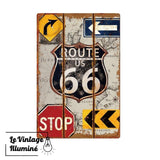Plaque Métal Vintage Route 66 Avec Panneaux De Signalisation - Le Vintage Illuminé