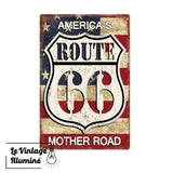 Plaque Métal Route 66 America's Mother Road - Le Vintage Illuminé