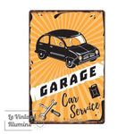 Plaque Métal Vintage Car Service Orange - Le Vintage Illuminé