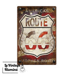 Plaque Métal Route 66 America's Mother Road Abîmée - Le Vintage Illuminé