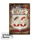 Plaque Métal Route 66 America's Mother Road Abîmée - Le Vintage Illuminé