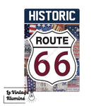 Plaque Métal Historic Route 66 Avec US Flag En Fond - Le Vintage Illuminé