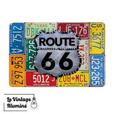 Plaque Métal Vintage Route 66 Immatriculation Colorées - Le Vintage Illuminé