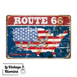 Plaque Métal Vintage Route 66 Vue Sur Carte U.S.A - Le Vintage Illuminé