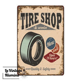 Plaque Métal Vintage Tire Shop & Service - Le Vintage Illuminé