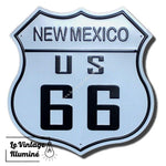 Plaque Métal Route 66 New Mexico Fond Blanc 30x30cm - Le Vintage Illuminé