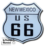 Plaque Métal Route 66 New Mexico Fond Blanc 30x30cm - Le Vintage Illuminé