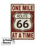 Plaque Métal Vintage Route 66 One Mile At A Time - Le Vintage Illuminé